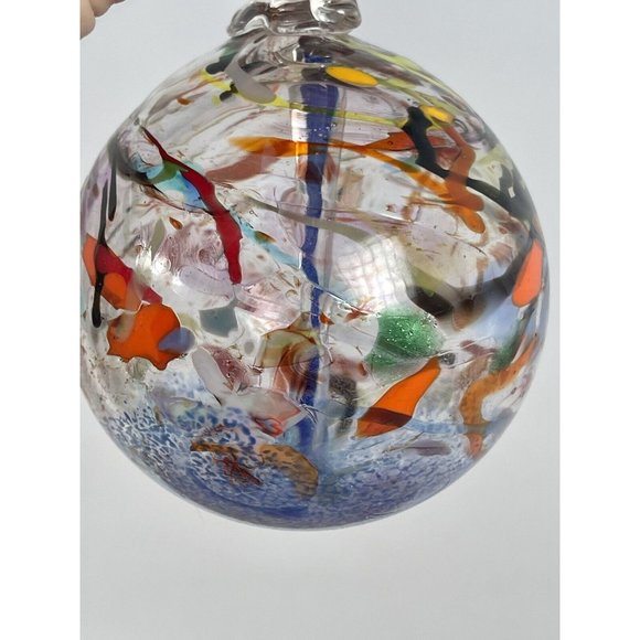 Glass Hand Blown Decorative Art Glass Ornament Multi-Color Swirls 3.5" - Picture 9 of 16